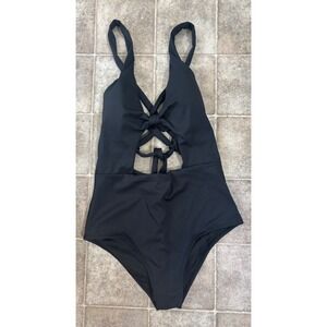Linc Active Twist One Piece Swimsuit Black Cutout Monokini  Women's M